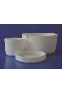 PTFE evaporating dish, tall form with spout, 34 x 38 mm, 25 ml PTFE evaporating dish, tall form...
